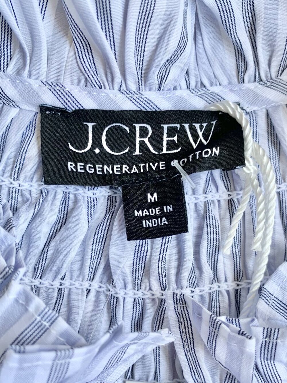 NWT J. Crew Smocked-Neck Striped Poplin Top, White/Blue, Medium - Picture 6 of 11
